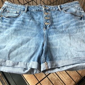 High rise button front mom jean shorts